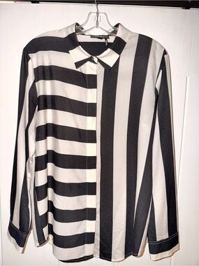 DKNYC Black and White Striped Button-Front Blouse